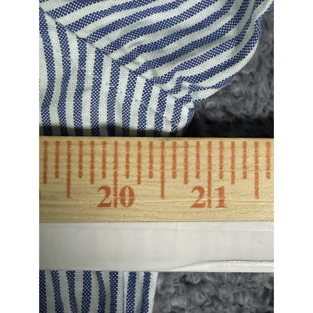 Banana Republic Untucked Oxford Shirt Men Medium Blue White Stripe Cotton Preppy